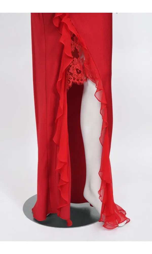 2003 Christian Dior by John Galliano Ruby Red Silk Bias-Cut Ruffle Gown