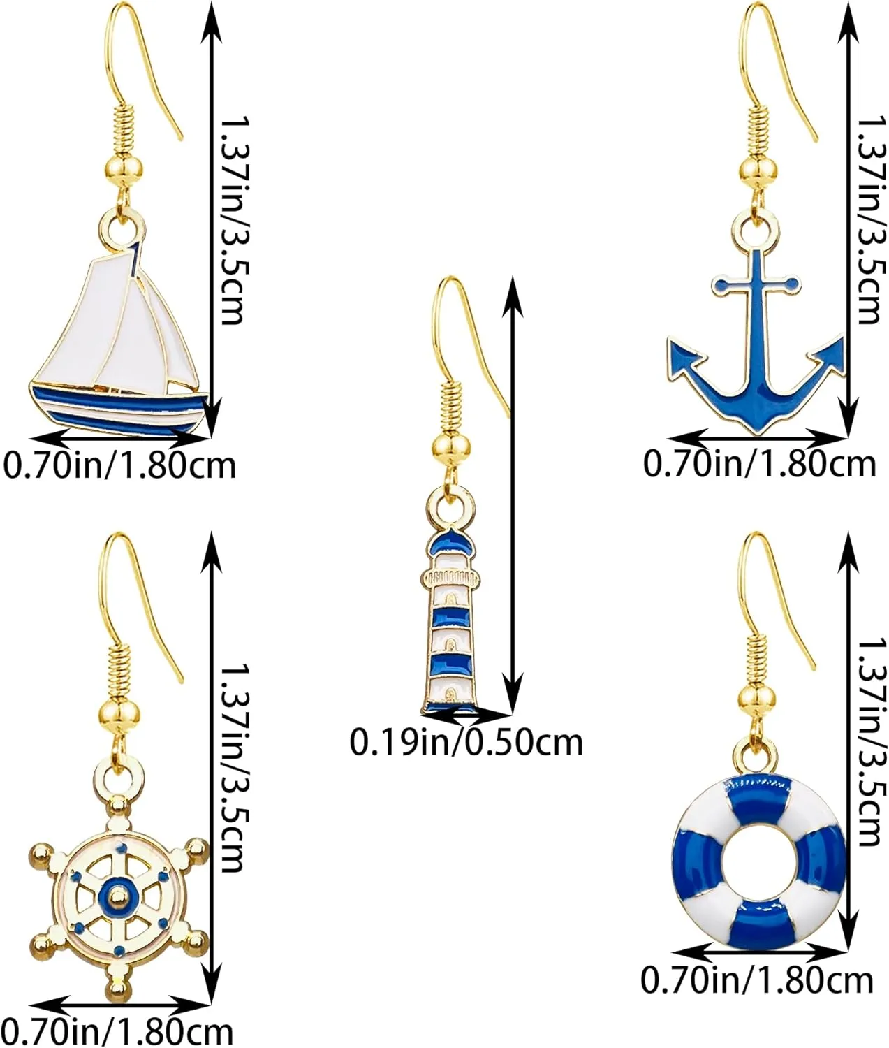 5 Pairs Nautical Themed Sailboat Earrings for Women Sailor Earrings Unique navy Nautical Ship Wheel Anchor Drop Stud for Women