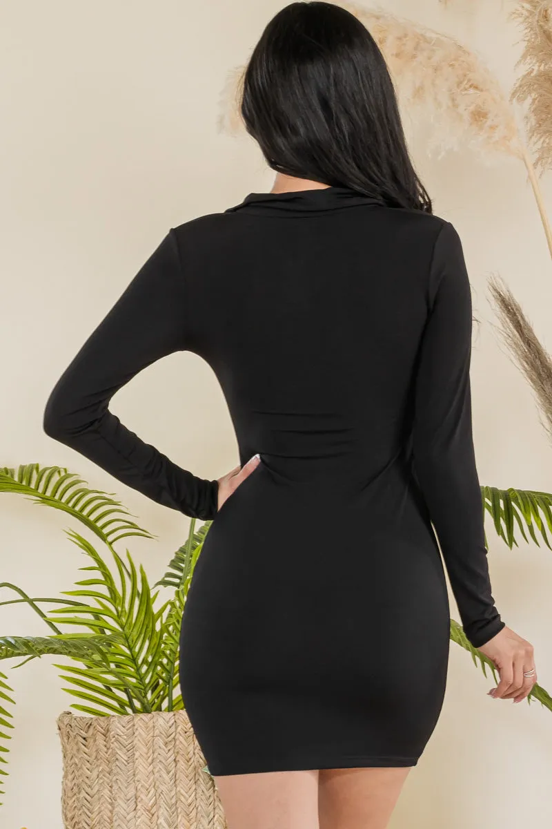 AD8858 - BUTTON DOWN COLLARD LONG SLEEVE DRESS