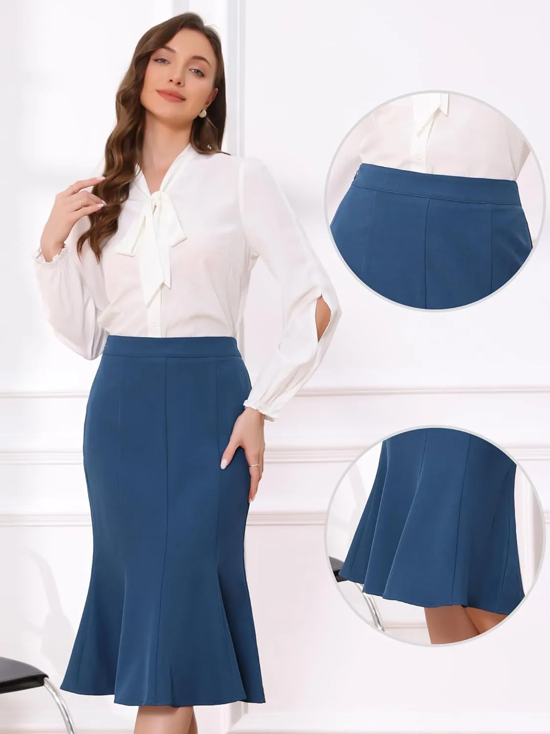 Allegra K Ruffle Hem Pencil Skirt for Women's Mermaid High Waist Business Elegant Casual Midi Skirts