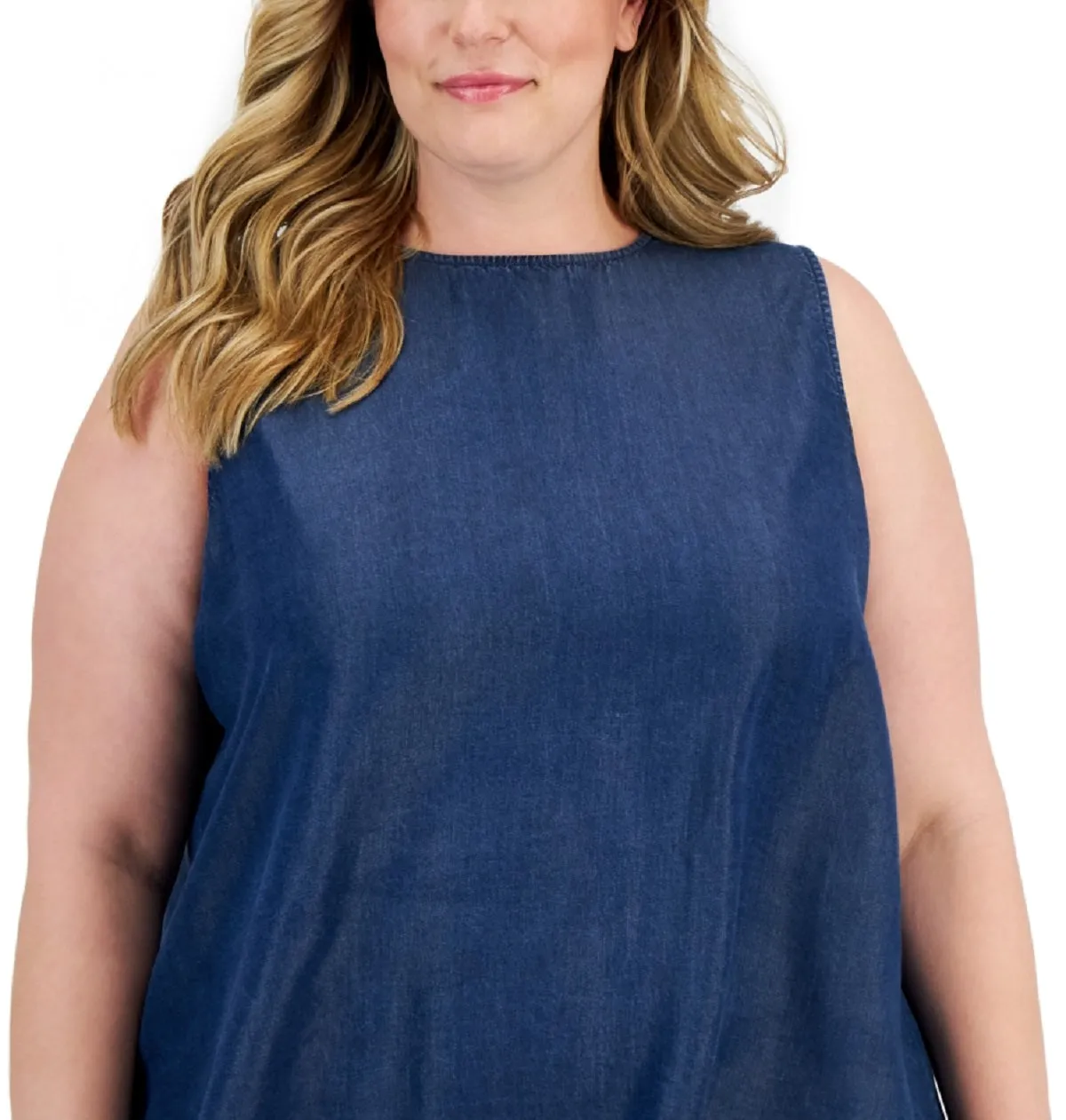 Anne Klein Women's Denim Trapeze Hem Bow Back Blouse Blue