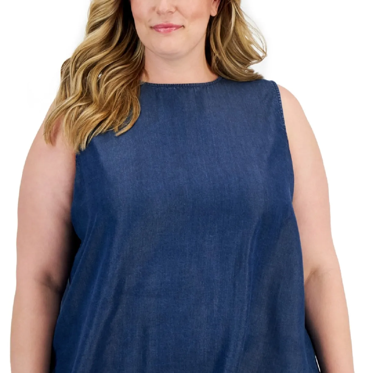 Anne Klein Women's Denim Trapeze Hem Bow Back Blouse Blue