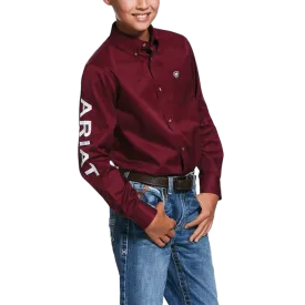 Ariat Boy's Team Logo Burgundy Twill Classic Fit Shirt