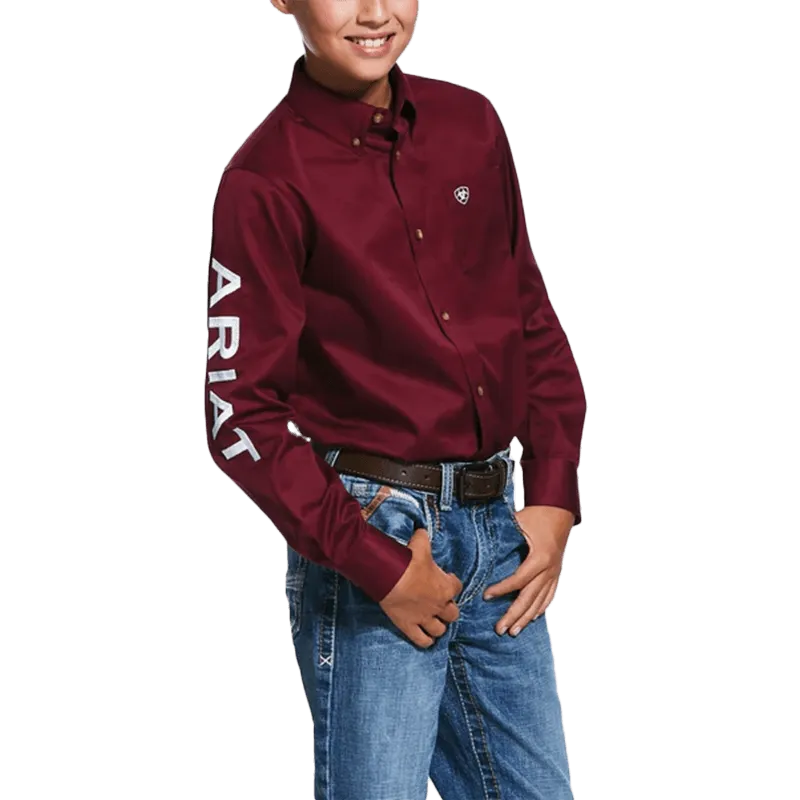 Ariat Boy's Team Logo Burgundy Twill Classic Fit Shirt