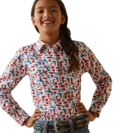 Ariat Girls White with Turquoise Blazin' Boots Print Long Sleeve Western Shirt