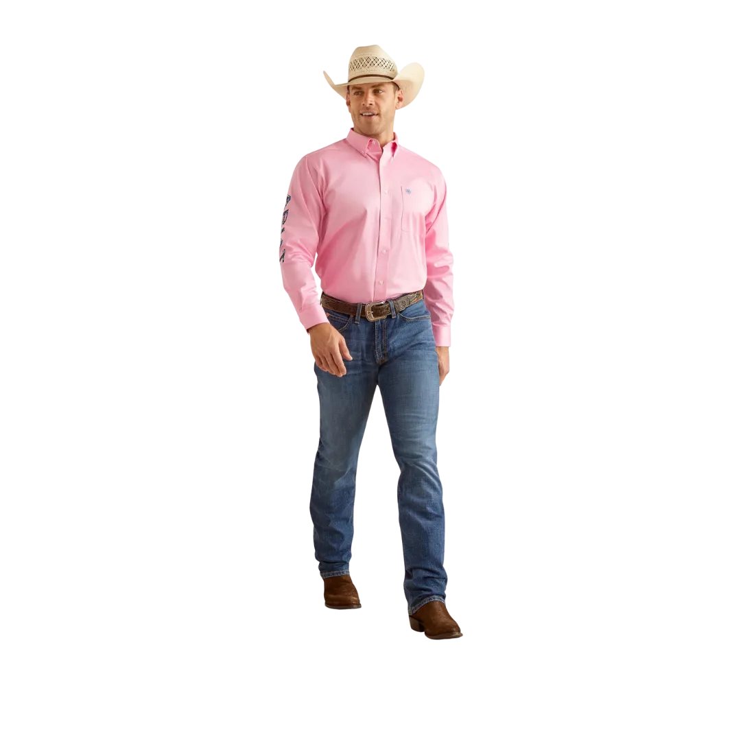 Ariat Men's Team Logo Twill Classic Fit Button Down Pink Shirt