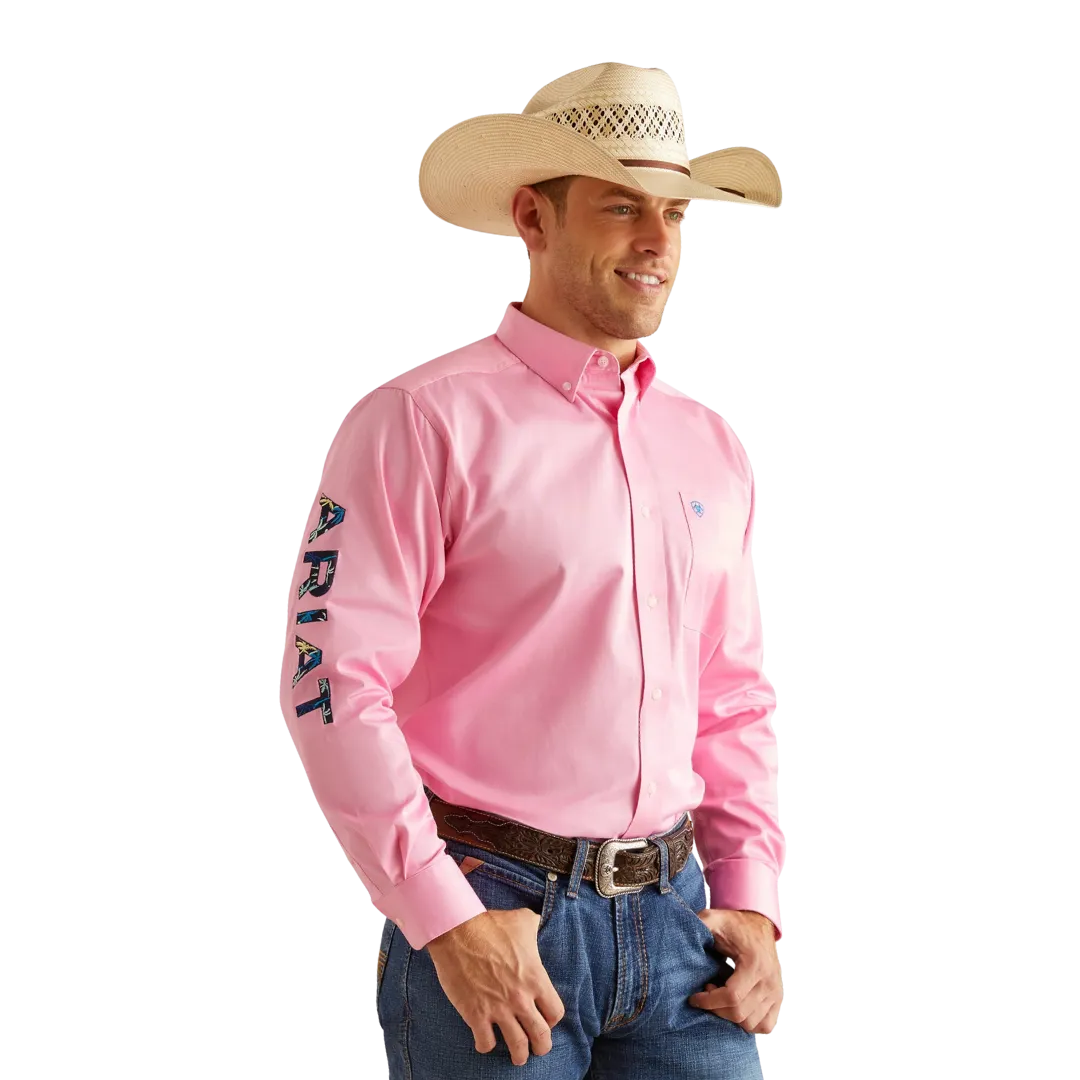 Ariat Men's Team Logo Twill Classic Fit Button Down Pink Shirt