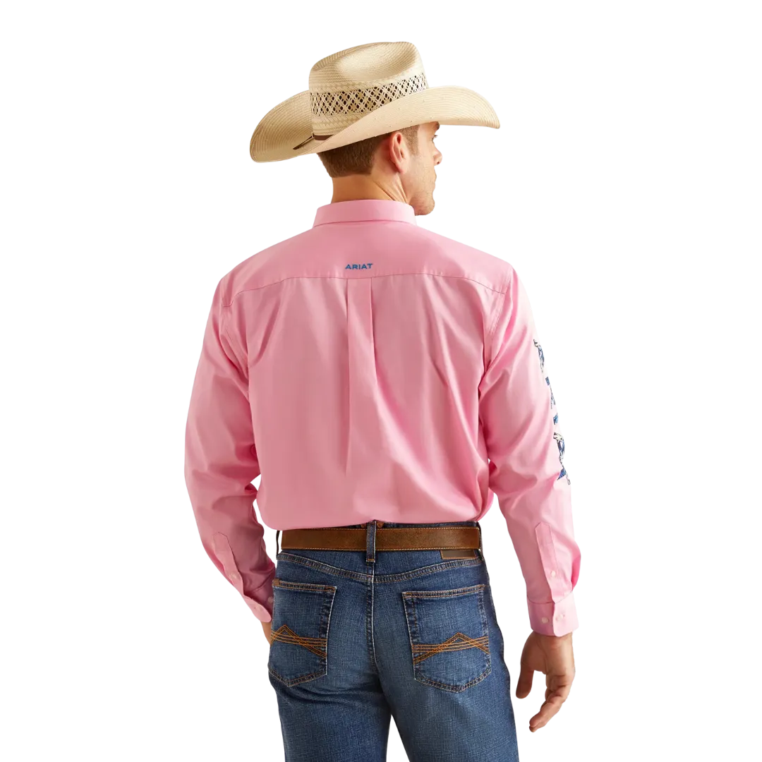 Ariat Men's Team Logo Twill Classic Fit Button Down Pink Shirt