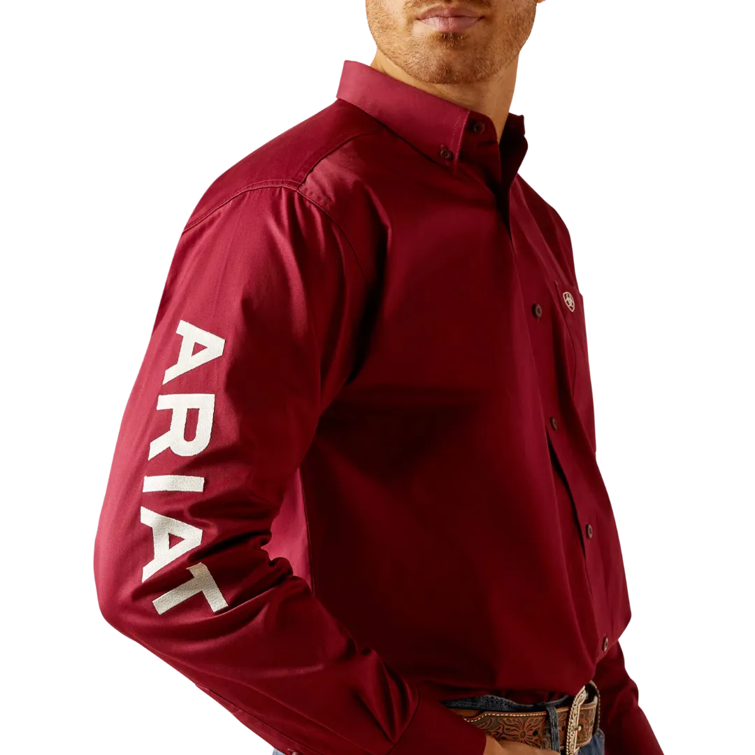 Ariat Men's Team Logo Twill Classic Fit Dark Red White Shirt