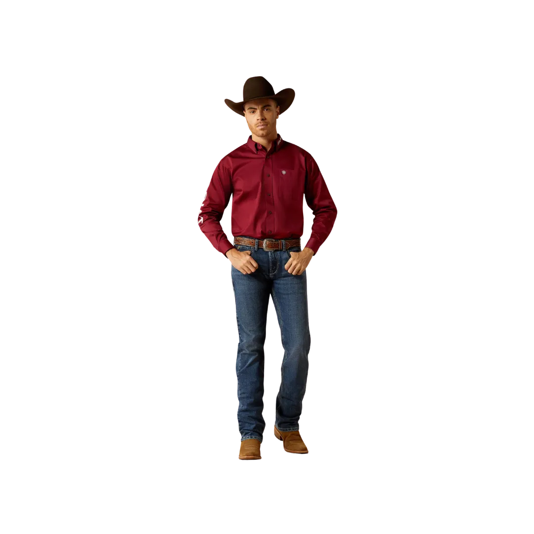 Ariat Men's Team Logo Twill Classic Fit Dark Red White Shirt