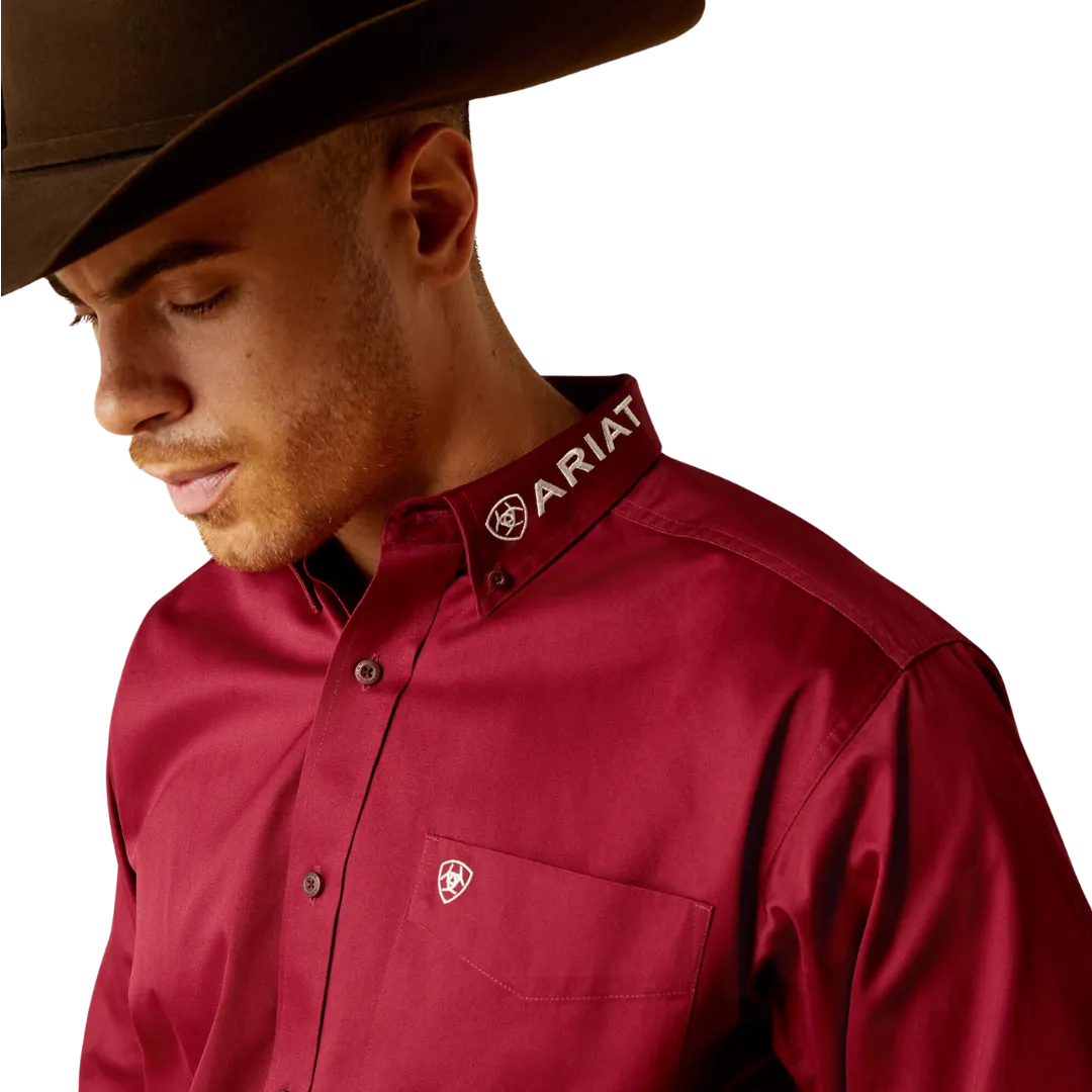 Ariat Men's Team Logo Twill Classic Fit Dark Red White Shirt