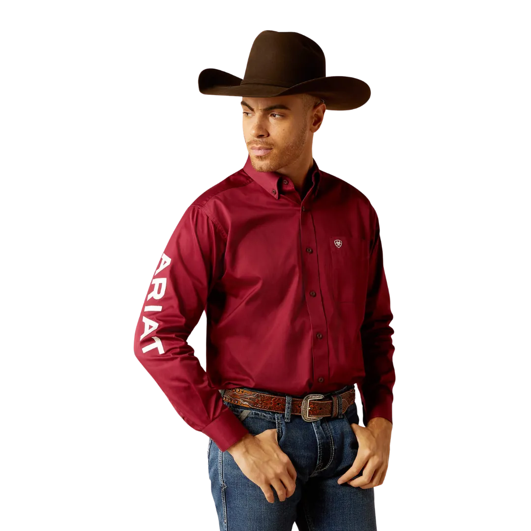 Ariat Men's Team Logo Twill Classic Fit Dark Red White Shirt