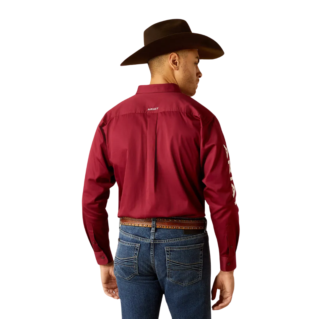 Ariat Men's Team Logo Twill Classic Fit Dark Red White Shirt