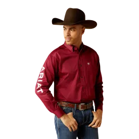 Ariat Men's Team Logo Twill Classic Fit Dark Red White Shirt