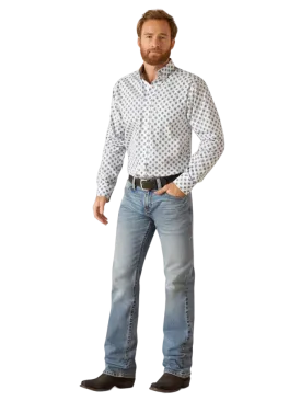 Ariat Men's Wrinkle Free kobe Fitted Shirt White Sand