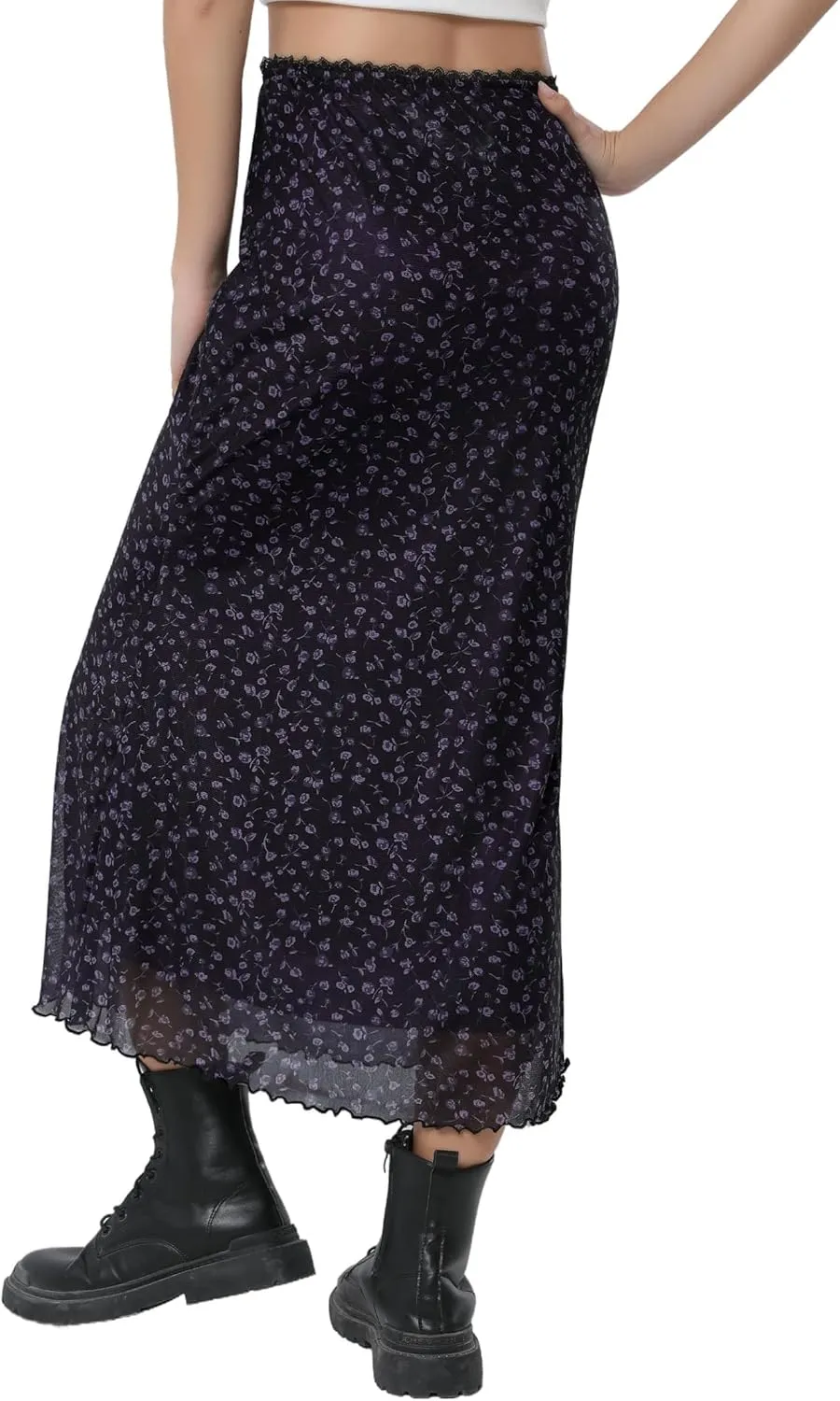 Avanova Women Ditsy Floral Bohemia Mesh Mermaid Skirt High Waist Summer Midi Skirts