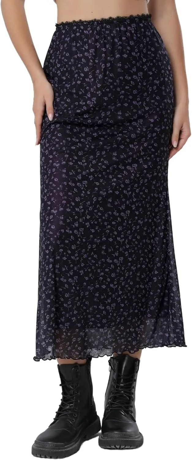 Avanova Women Ditsy Floral Bohemia Mesh Mermaid Skirt High Waist Summer Midi Skirts