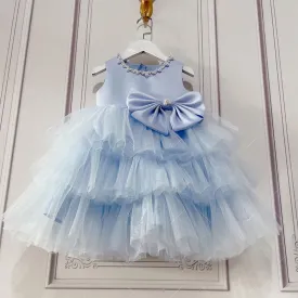 Baby Girl Ball Gowns Girl Blue Sleeveless Cake Flower Birthday Party Dress