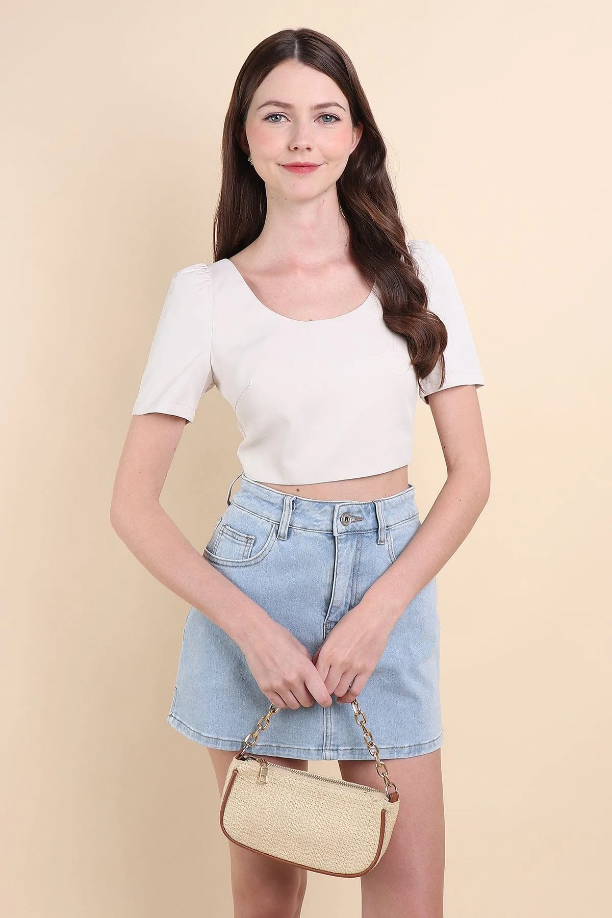 BEBE PADDED BOW OPEN BACK TOP IN OAT