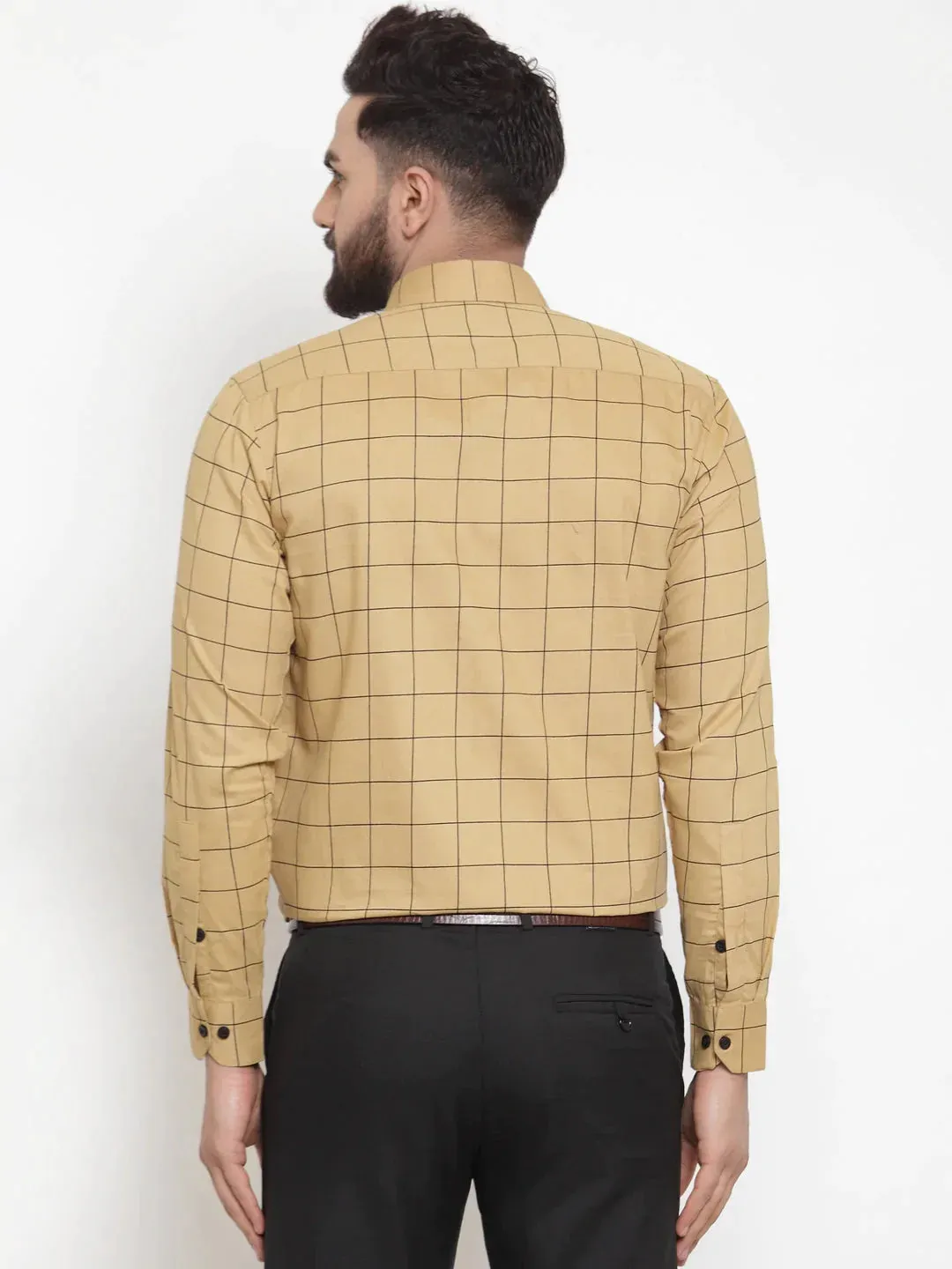 Beige Men'S Cotton Checked Formal Shirts