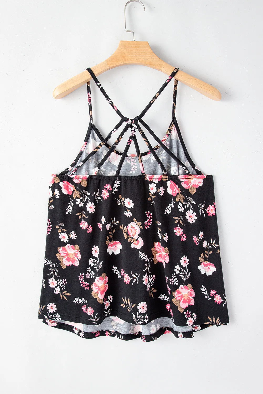 Black Plus Size Floral Strappy Racerback Top