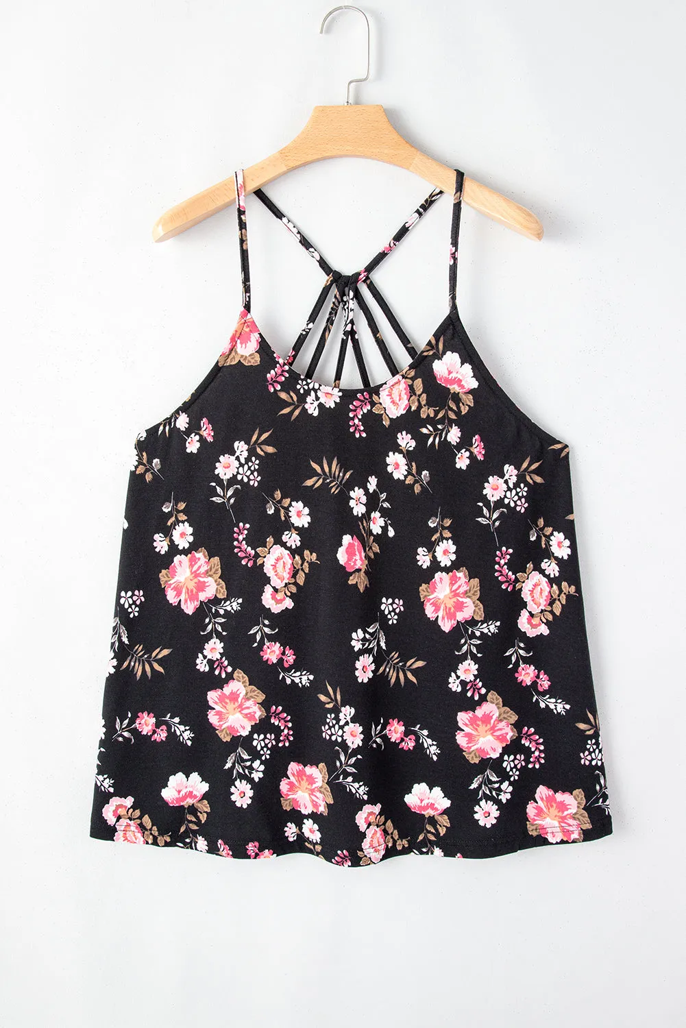 Black Plus Size Floral Strappy Racerback Top