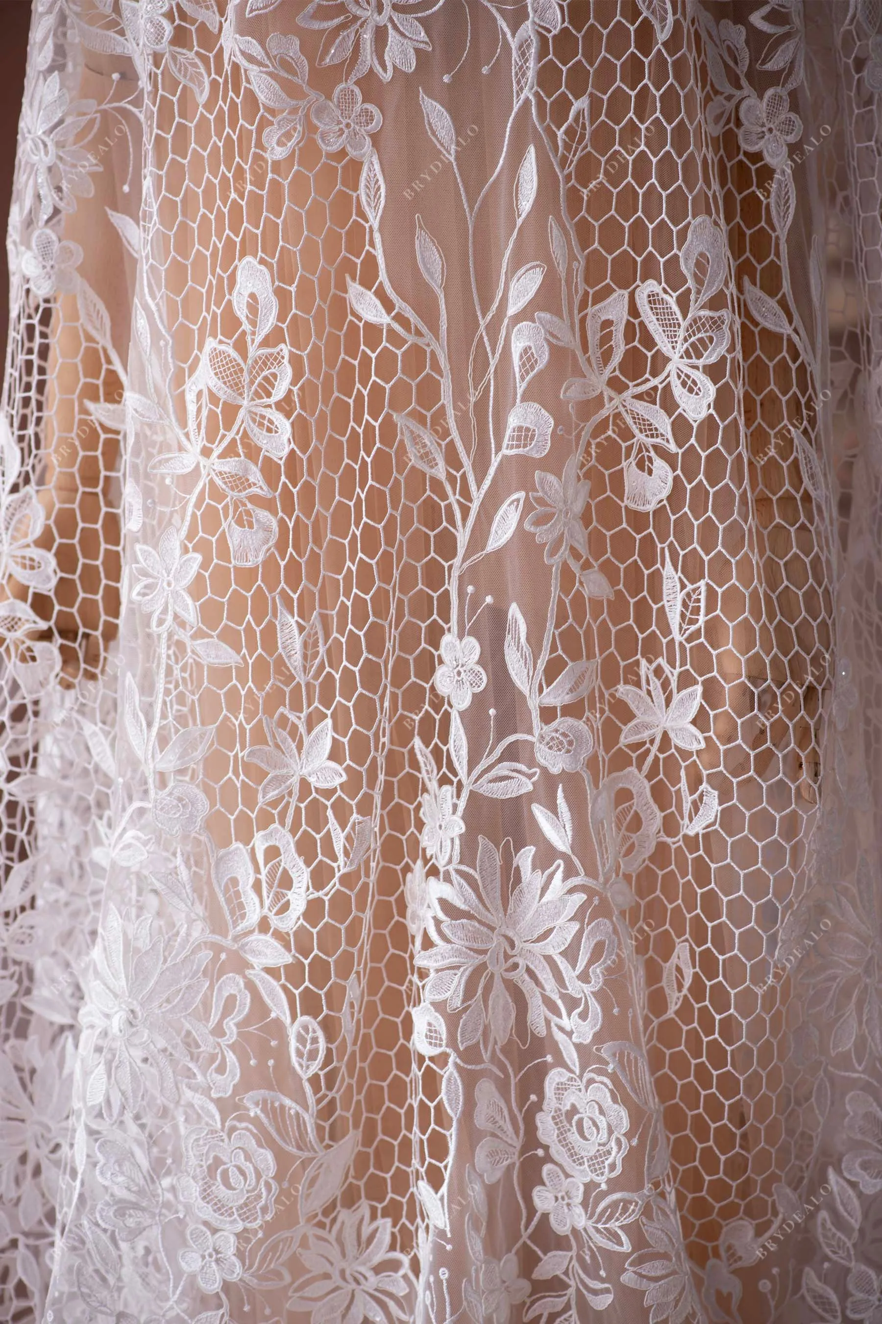 Boho Floral Designer Honeycomb Lace Fabric Online
