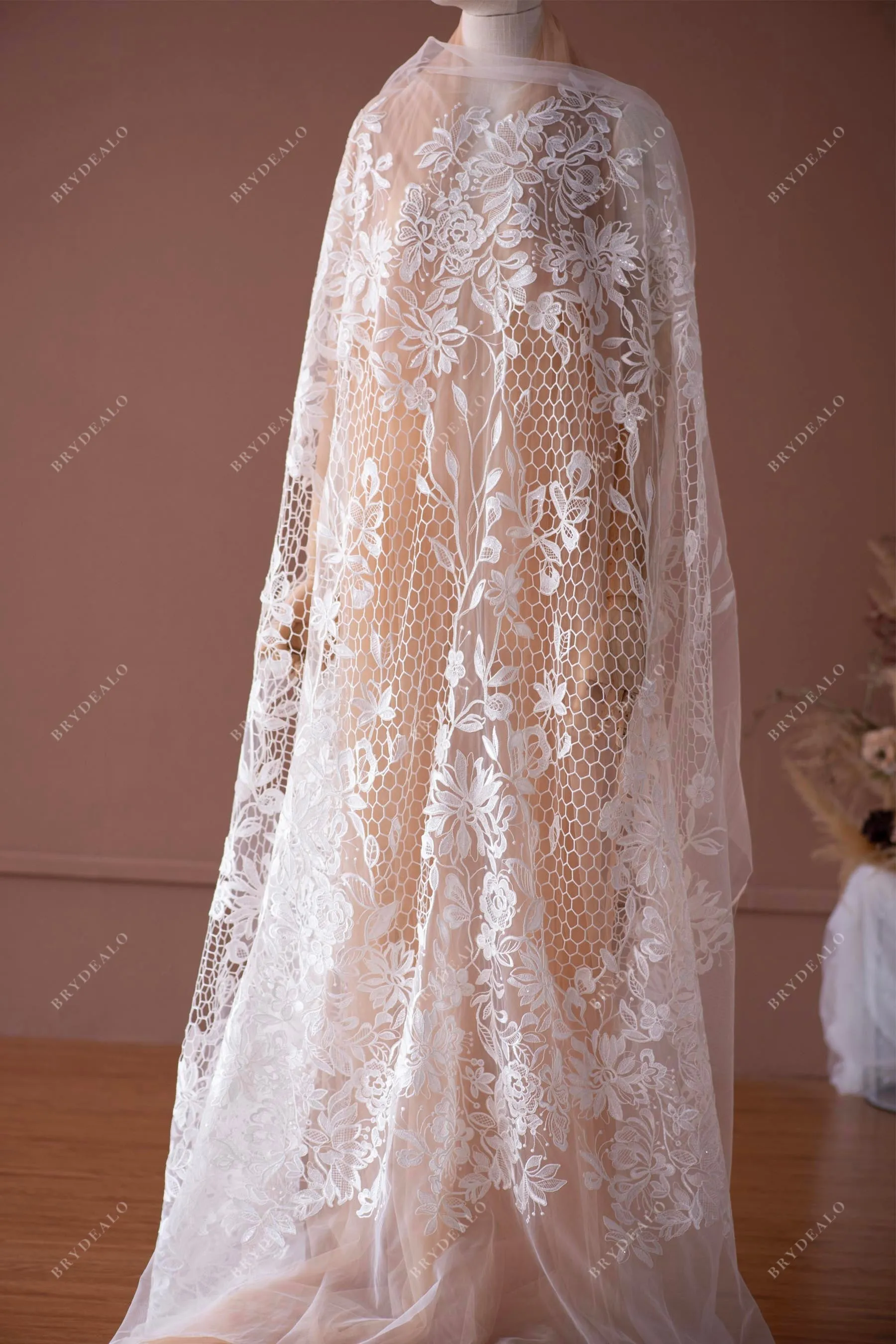 Boho Floral Designer Honeycomb Lace Fabric Online