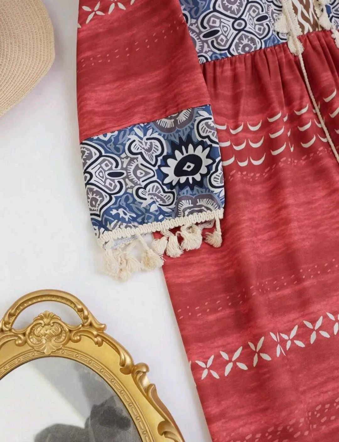 Boho Tassel Floral Print Patchwork Dress
