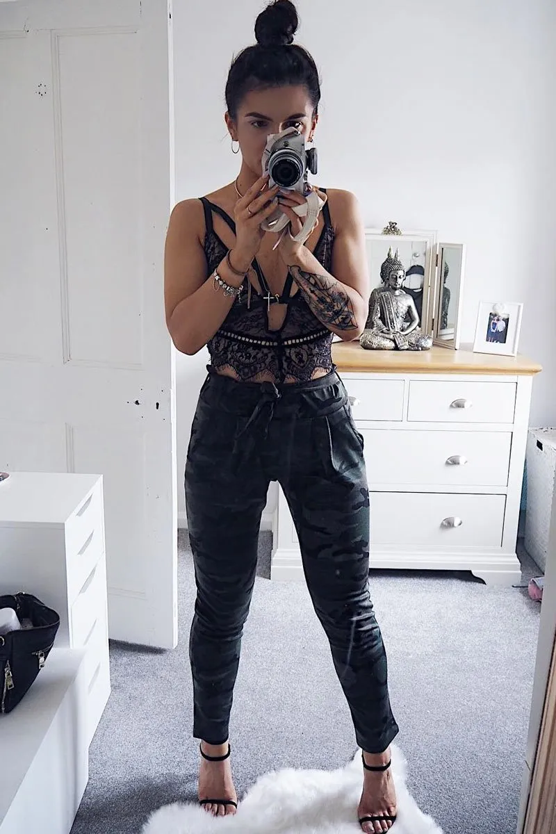 Camo Paper Bag Tie Waist Cigarette Trousers - Karmen