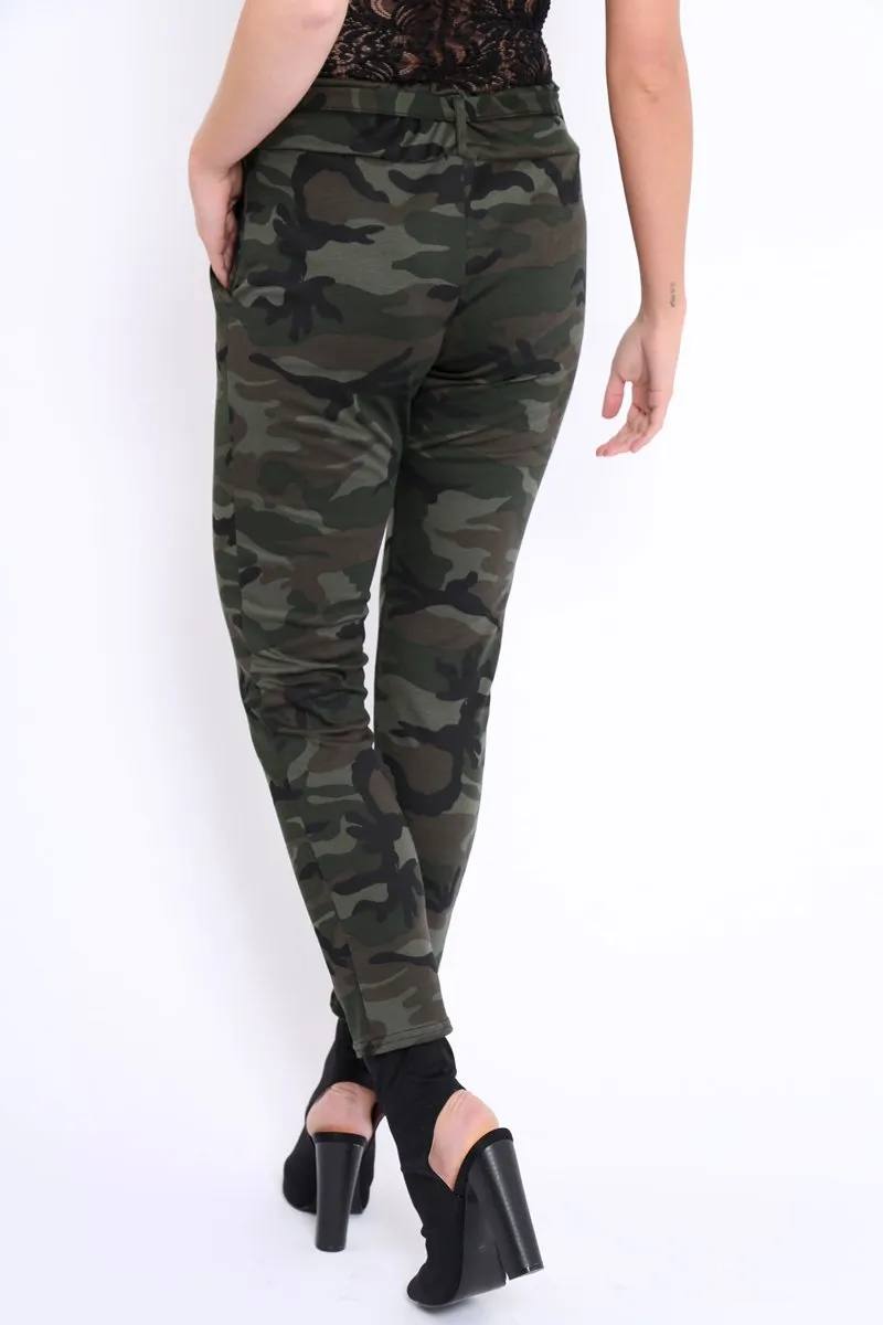 Camo Paper Bag Tie Waist Cigarette Trousers - Karmen