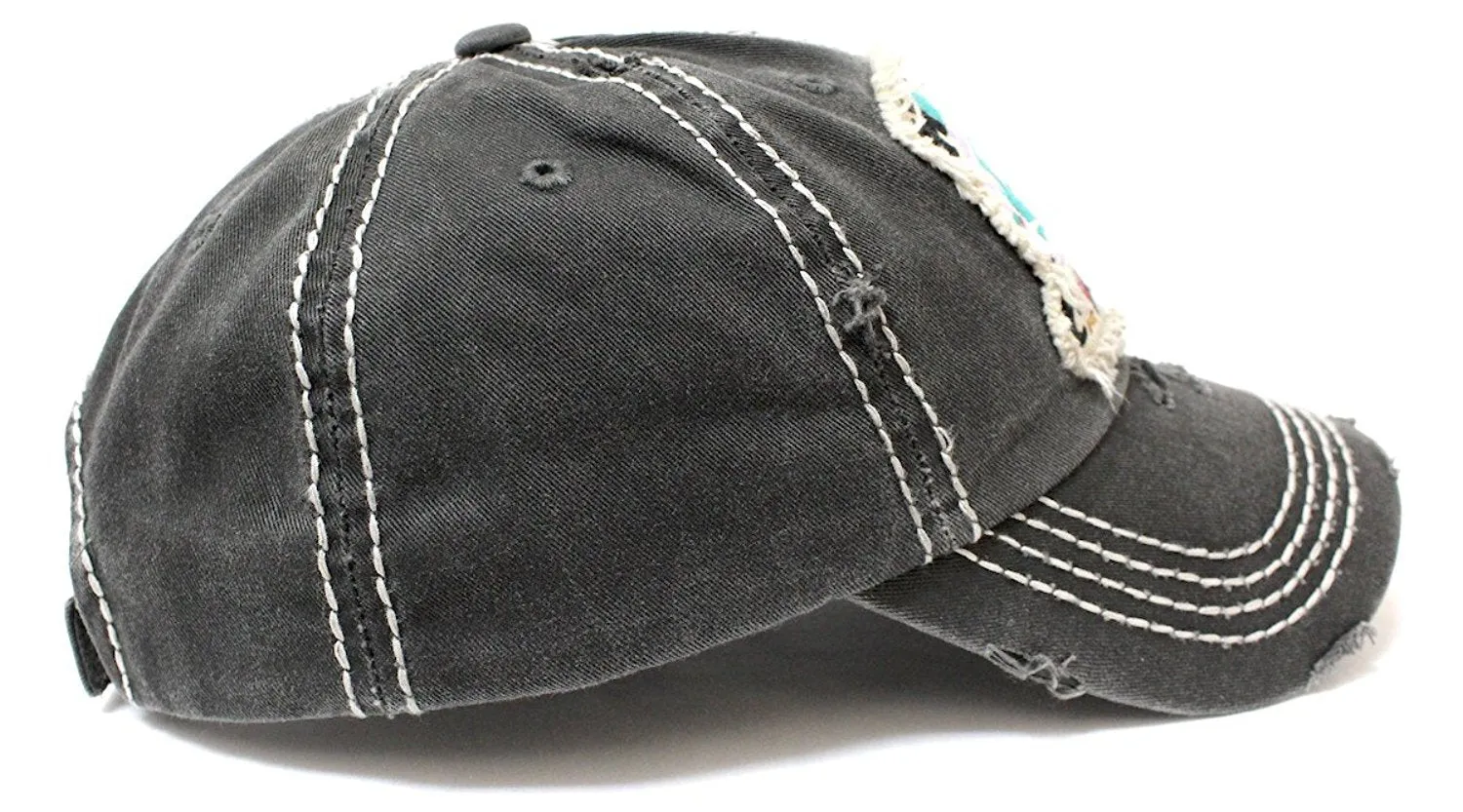 CAPS 'N VINTAGE Women's Happy Camper Camp Fire Patch Embroidery Baseball Hat-Blk/Blue