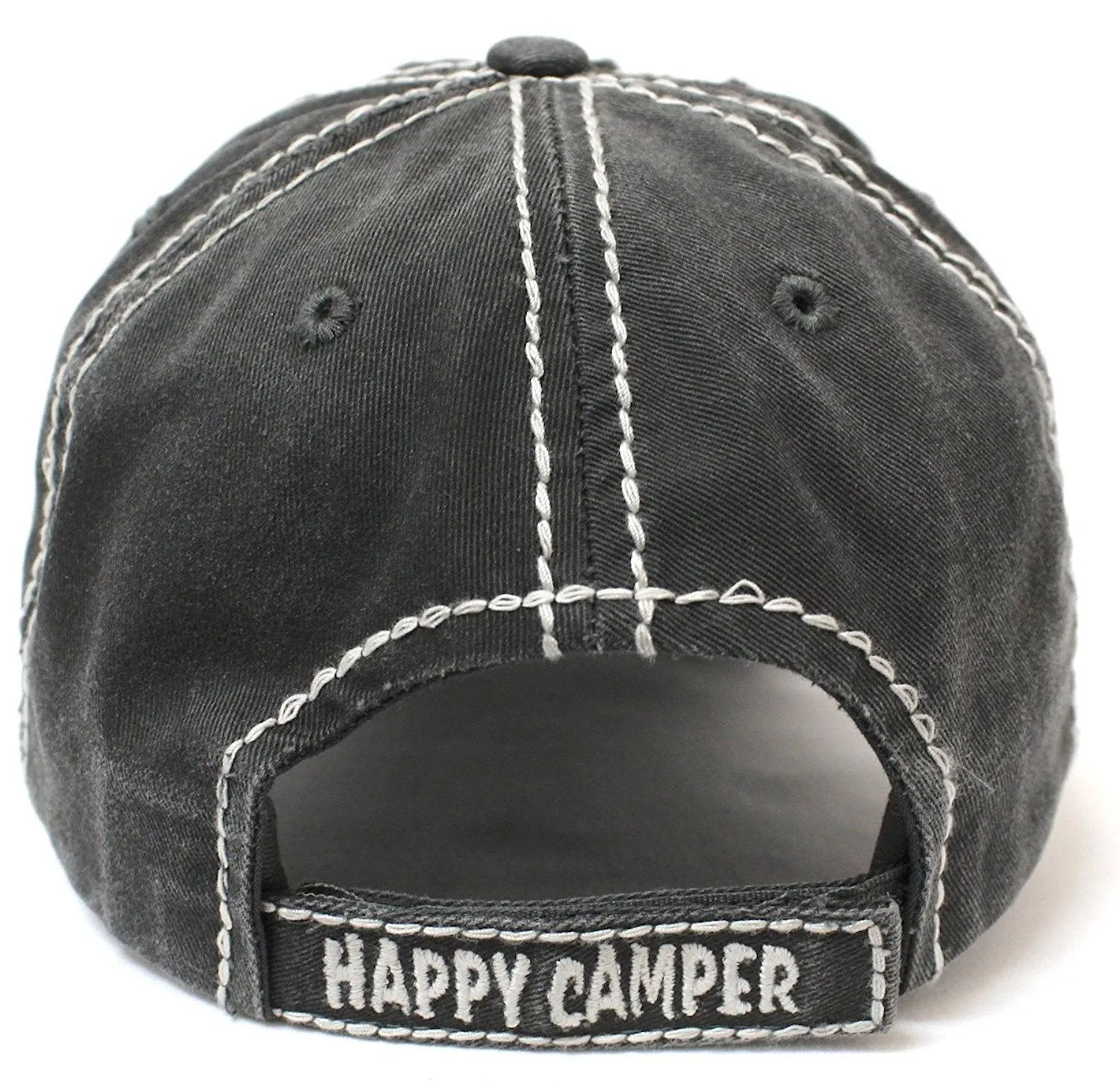 CAPS 'N VINTAGE Women's Happy Camper Camp Fire Patch Embroidery Baseball Hat-Blk/Blue