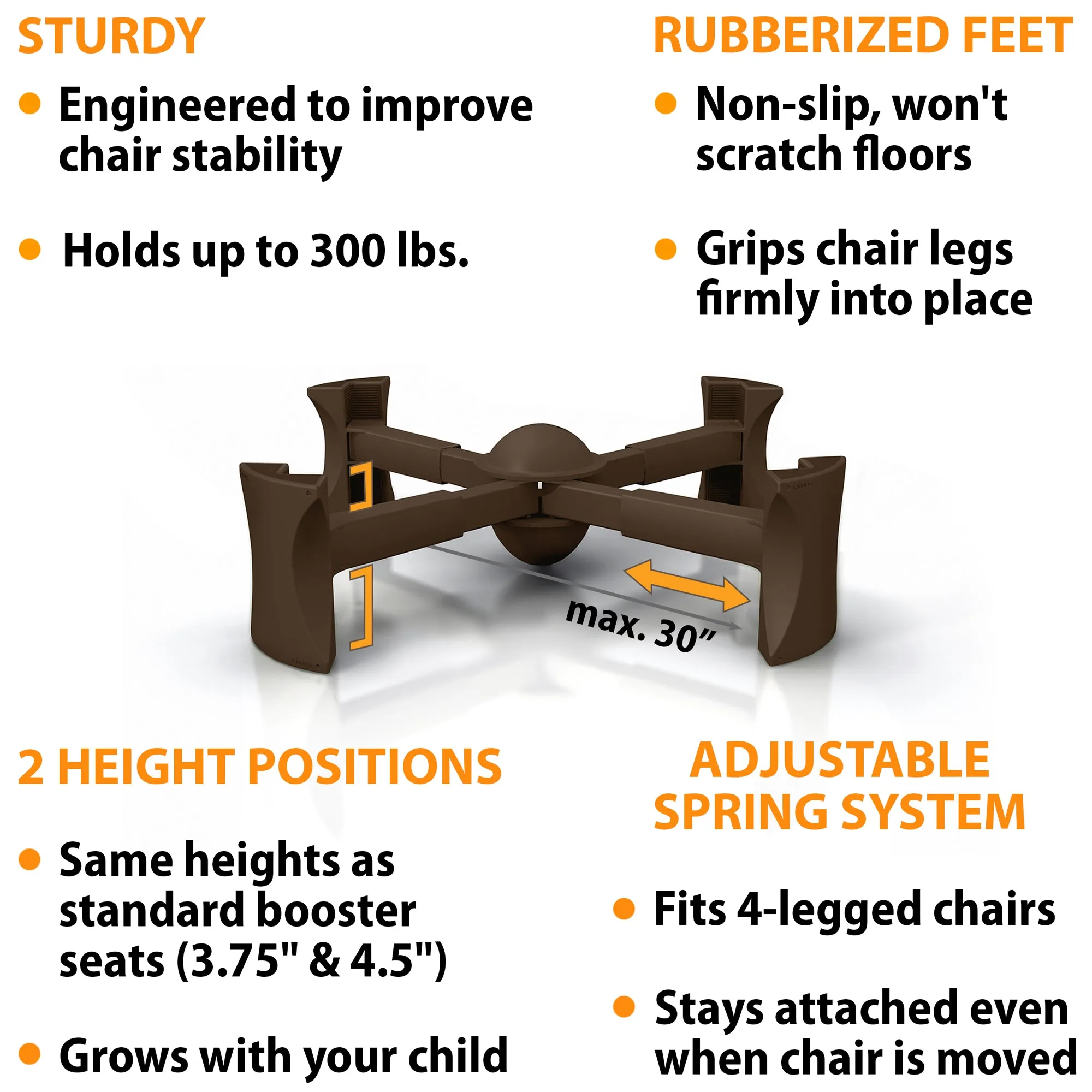 Chocolate - KABOOST Booster Seat - Goes Under the Chair