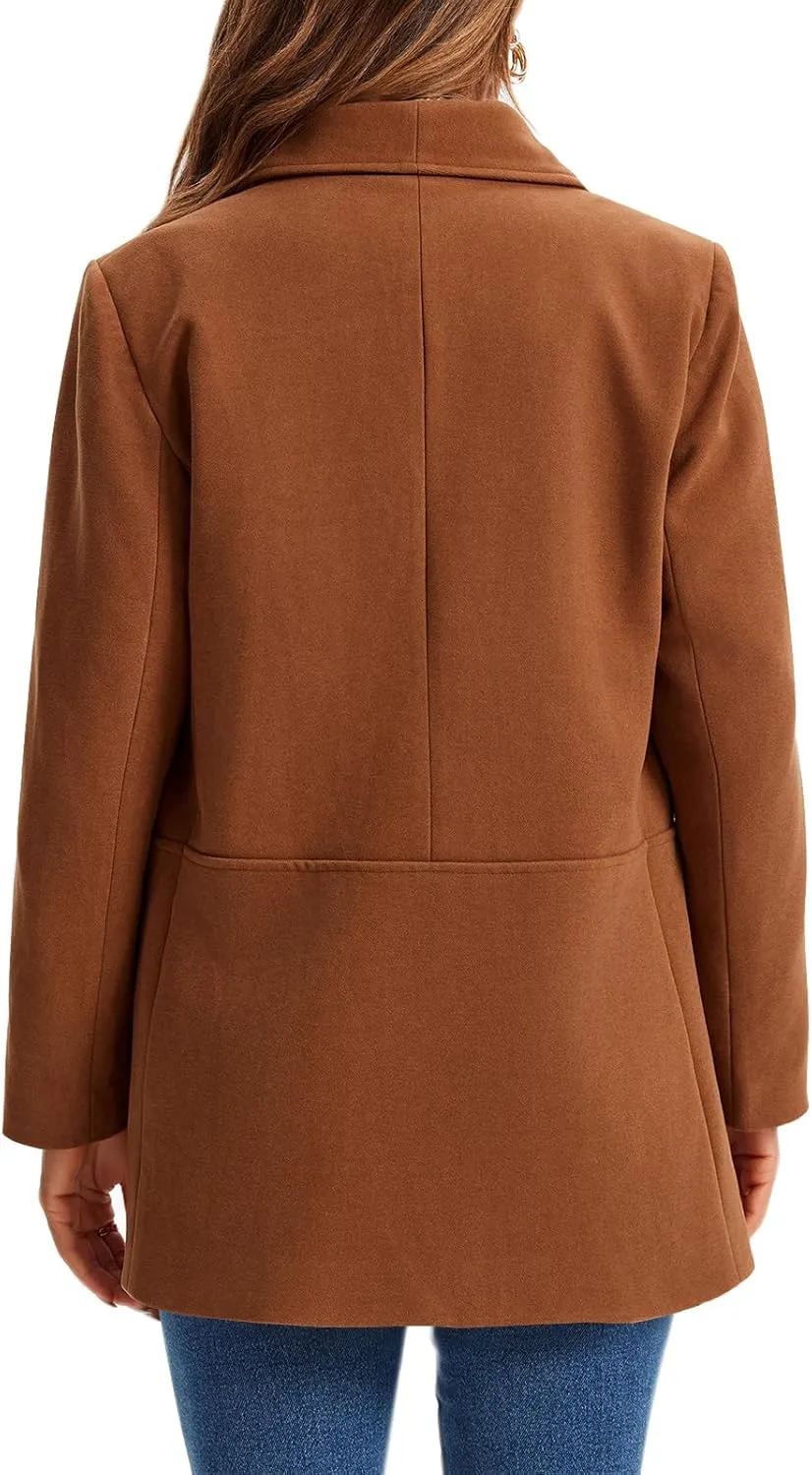 Cicy Bell Womens Winter Pea Coat Casual Double Breasted Lapel Trench Coat Mid Long Blazer Jacket