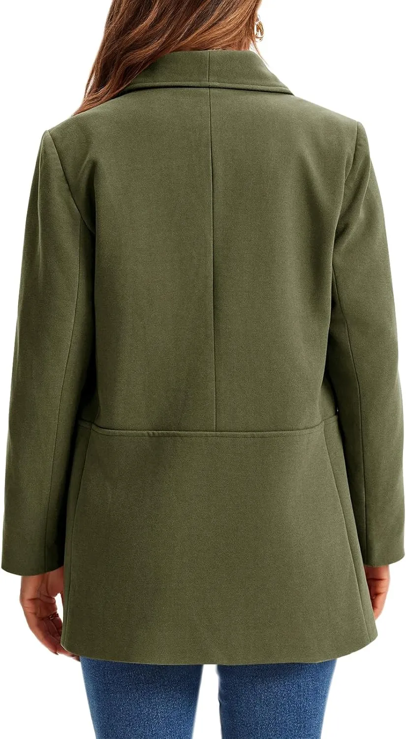 Cicy Bell Womens Winter Pea Coat Casual Double Breasted Lapel Trench Coat Mid Long Blazer Jacket