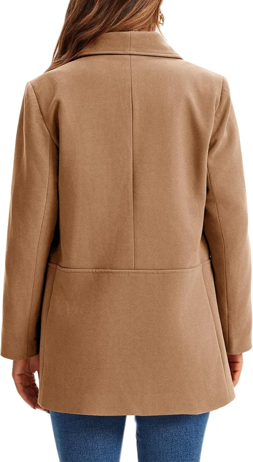Cicy Bell Womens Winter Pea Coat Casual Double Breasted Lapel Trench Coat Mid Long Blazer Jacket