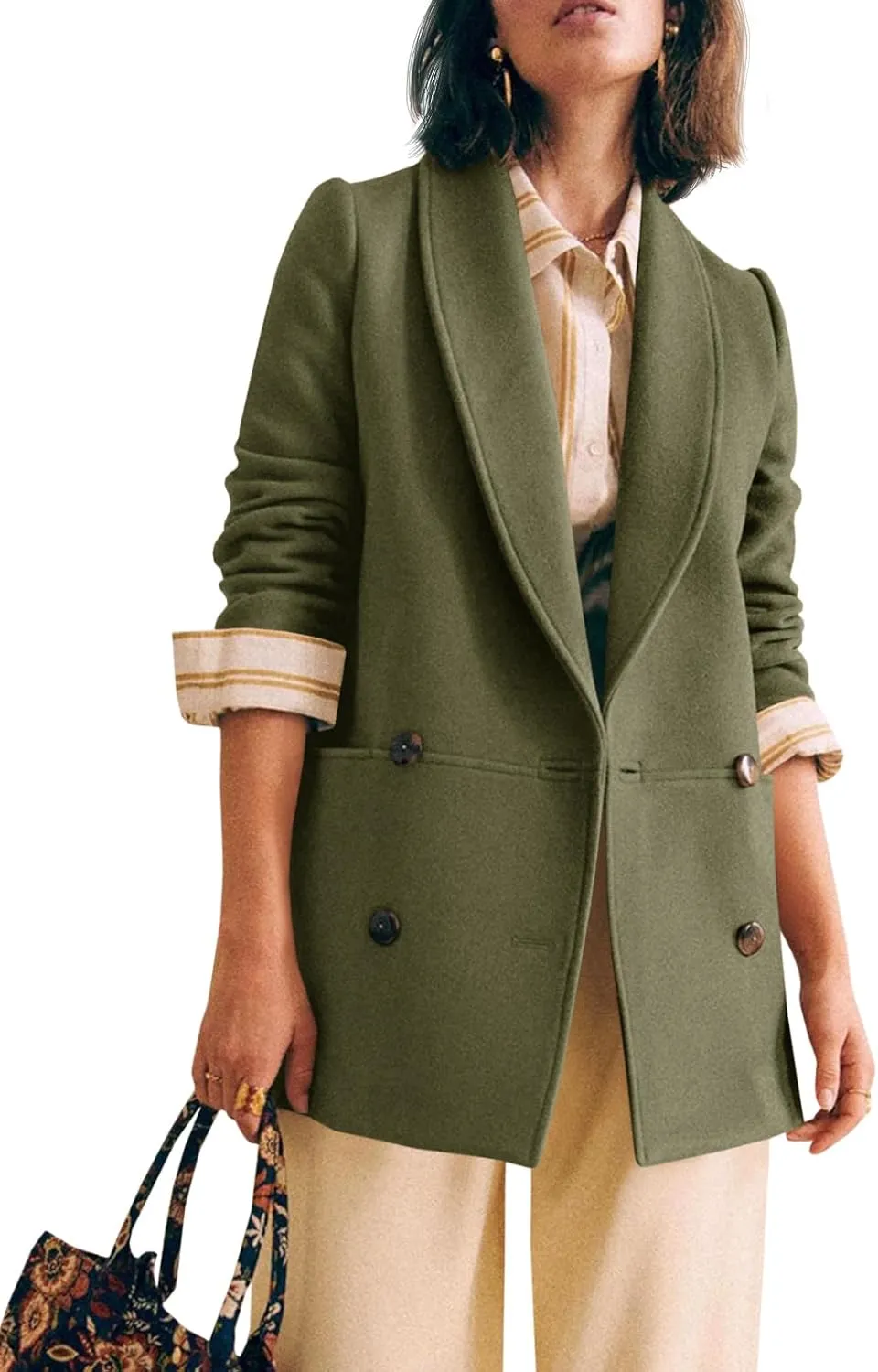 Cicy Bell Womens Winter Pea Coat Casual Double Breasted Lapel Trench Coat Mid Long Blazer Jacket
