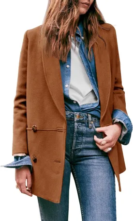 Cicy Bell Womens Winter Pea Coat Casual Double Breasted Lapel Trench Coat Mid Long Blazer Jacket