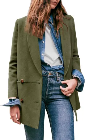Cicy Bell Womens Winter Pea Coat Casual Double Breasted Lapel Trench Coat Mid Long Blazer Jacket