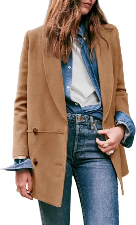 Cicy Bell Womens Winter Pea Coat Casual Double Breasted Lapel Trench Coat Mid Long Blazer Jacket