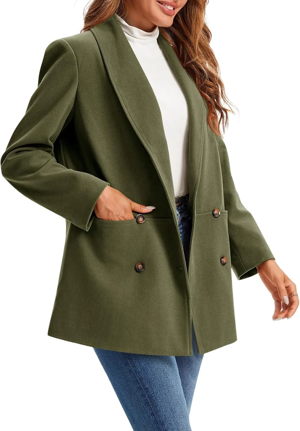 Cicy Bell Womens Winter Pea Coat Casual Double Breasted Lapel Trench Coat Mid Long Blazer Jacket
