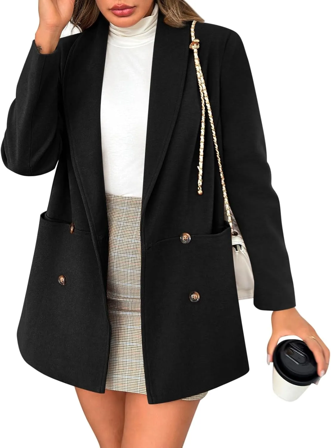 Cicy Bell Womens Winter Pea Coat Casual Double Breasted Lapel Trench Coat Mid Long Blazer Jacket