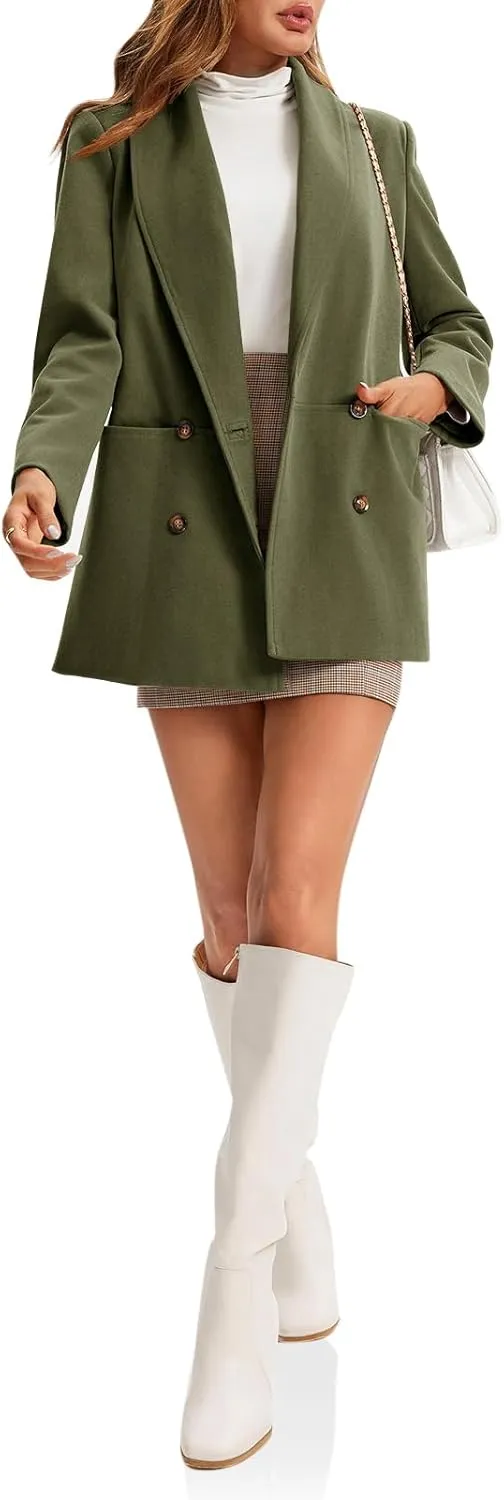 Cicy Bell Womens Winter Pea Coat Casual Double Breasted Lapel Trench Coat Mid Long Blazer Jacket