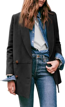 Cicy Bell Womens Winter Pea Coat Casual Double Breasted Lapel Trench Coat Mid Long Blazer Jacket