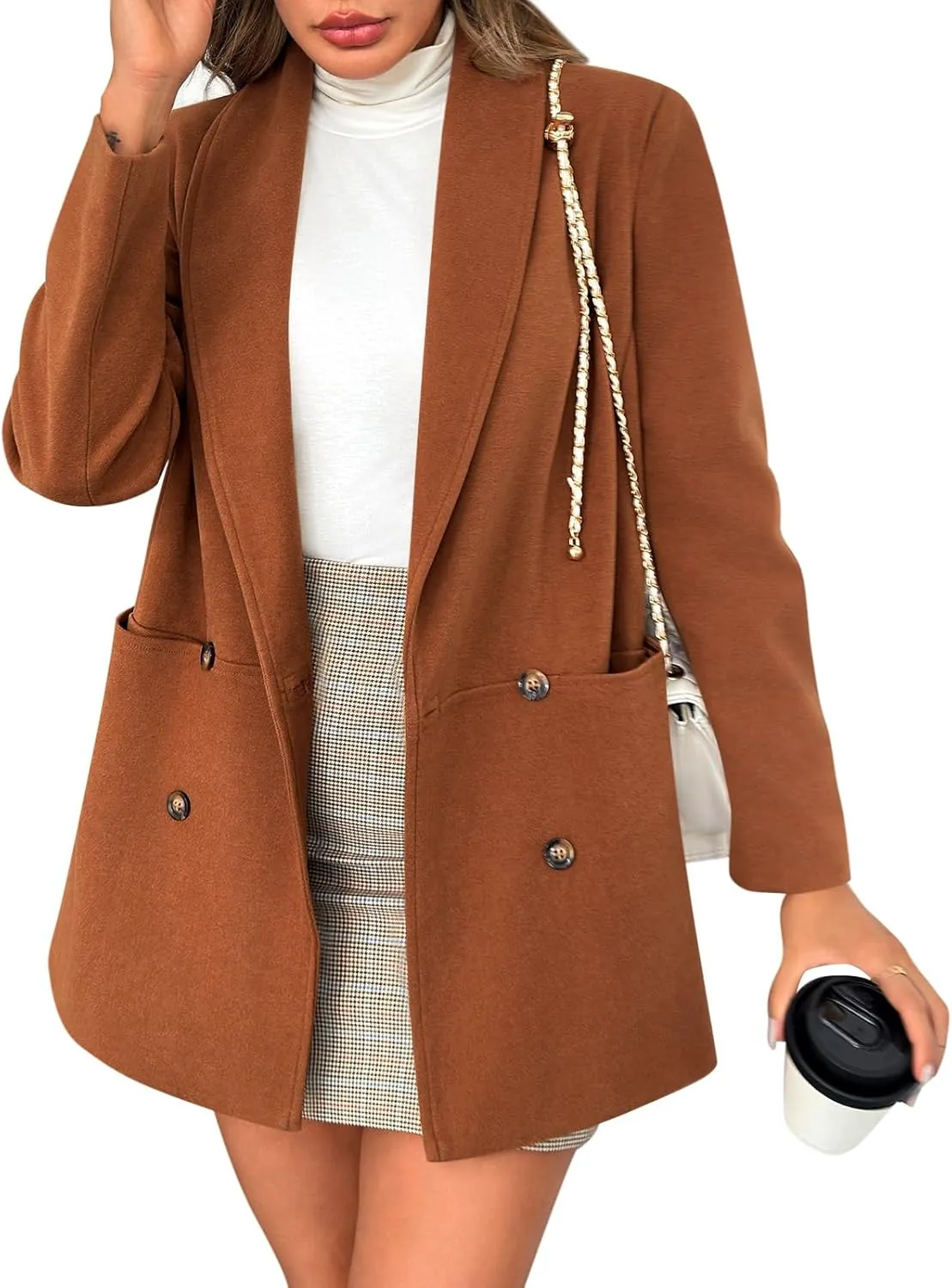 Cicy Bell Womens Winter Pea Coat Casual Double Breasted Lapel Trench Coat Mid Long Blazer Jacket
