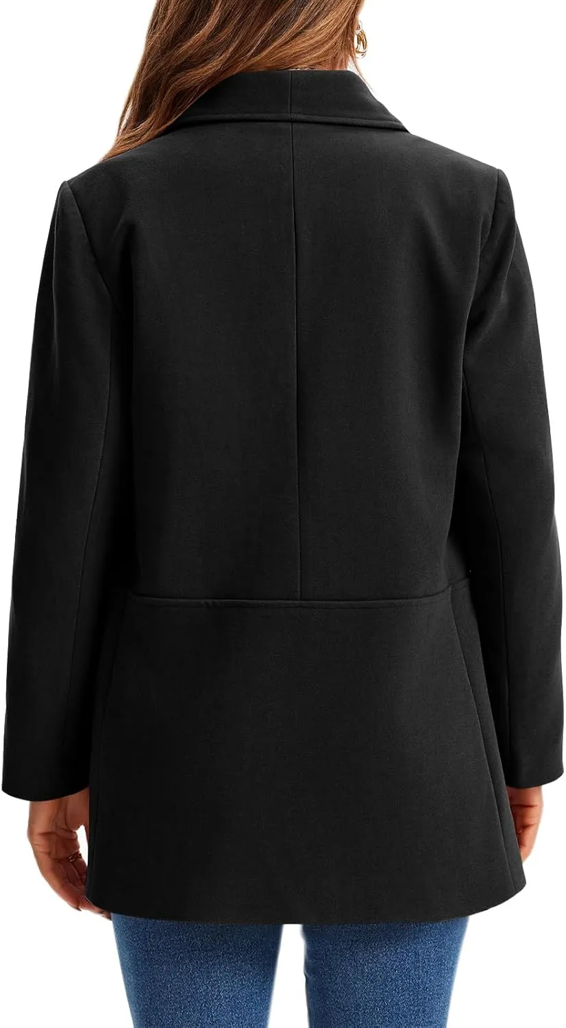Cicy Bell Womens Winter Pea Coat Casual Double Breasted Lapel Trench Coat Mid Long Blazer Jacket