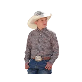 Cinch Kid's Arenaflex Geometric Print Button Down Western Khaki Shirt