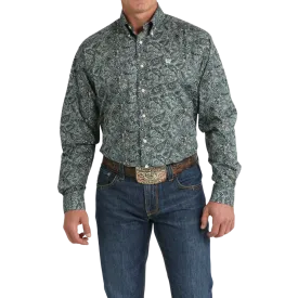 Cinch Men's Button Down Green And Cream Shirt