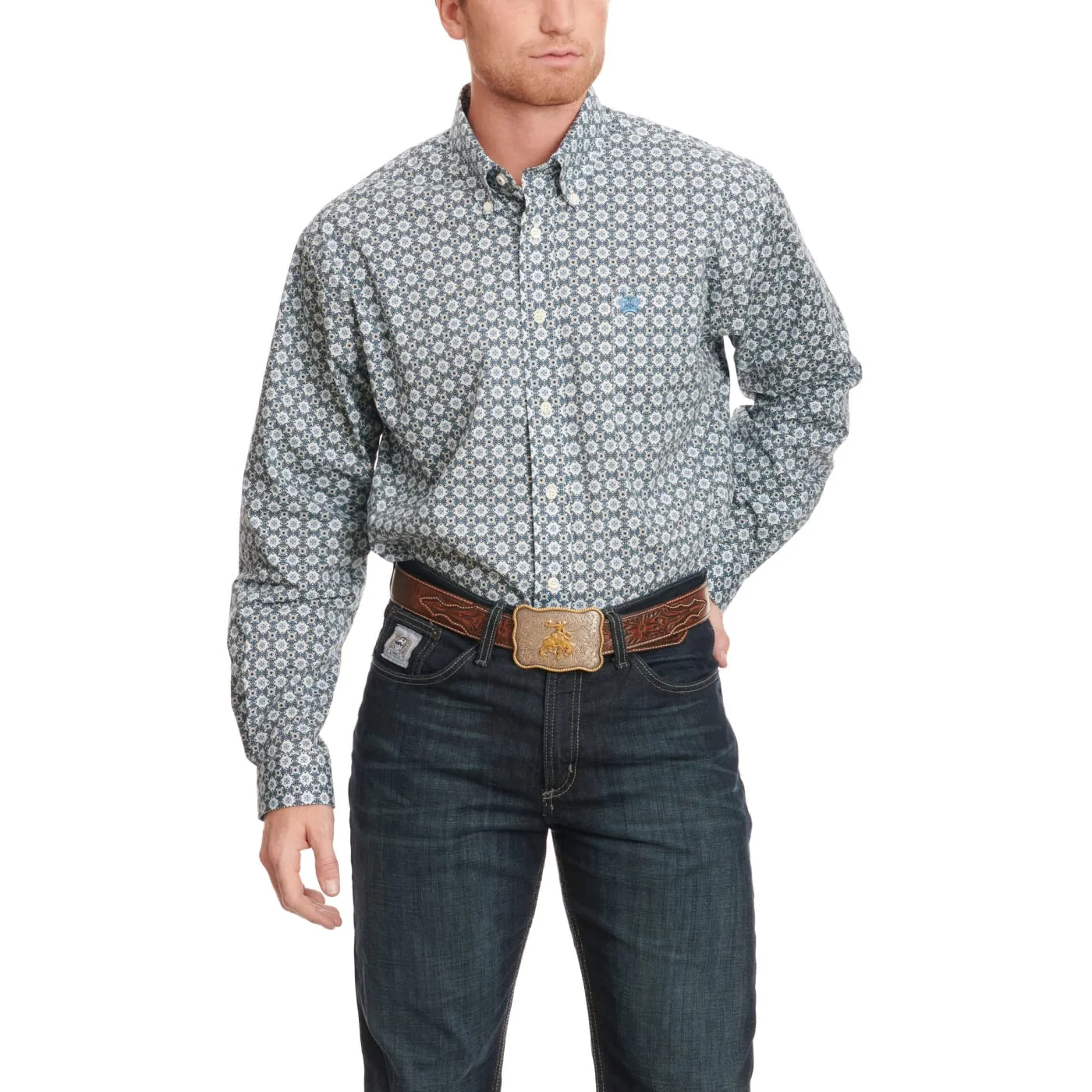 Cinch Men's Dark Steel Blue Geo Western Shirt